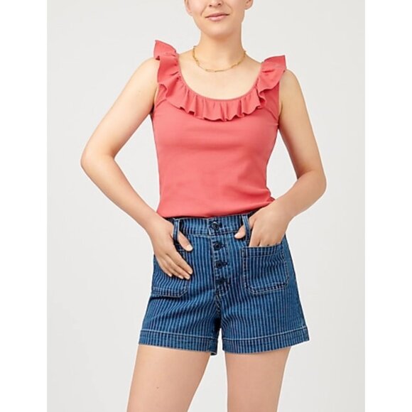 J. Crew Women’s Size Small Bright Papaya Red Orange Ruffle Trim Ribbed Tank Top - Picture 8 of 8